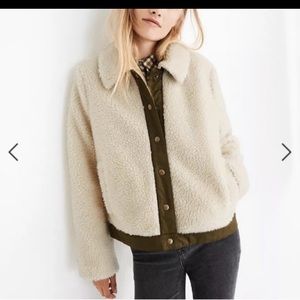 NWOT madewell portland teddy sherpa jacket ivory army green fuzzy ski rain snow